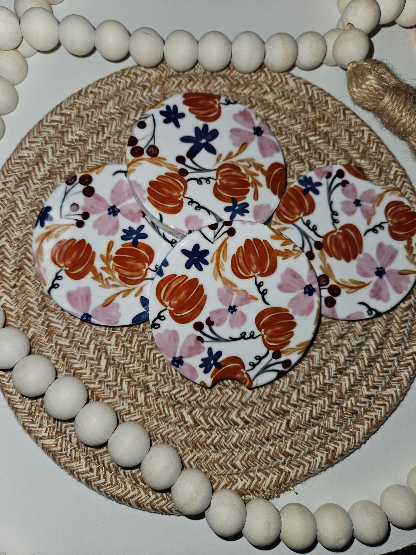 Fall Vibes Ceramic Car Coaster set of 4